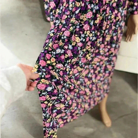 SL Fashions Pink and Yellow Midi Long Sleeve Dress - Picture 7 of 12